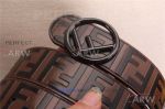 AAA Fake Fendi Engraved Coffee Leather Belt With Black Steel Buckle 